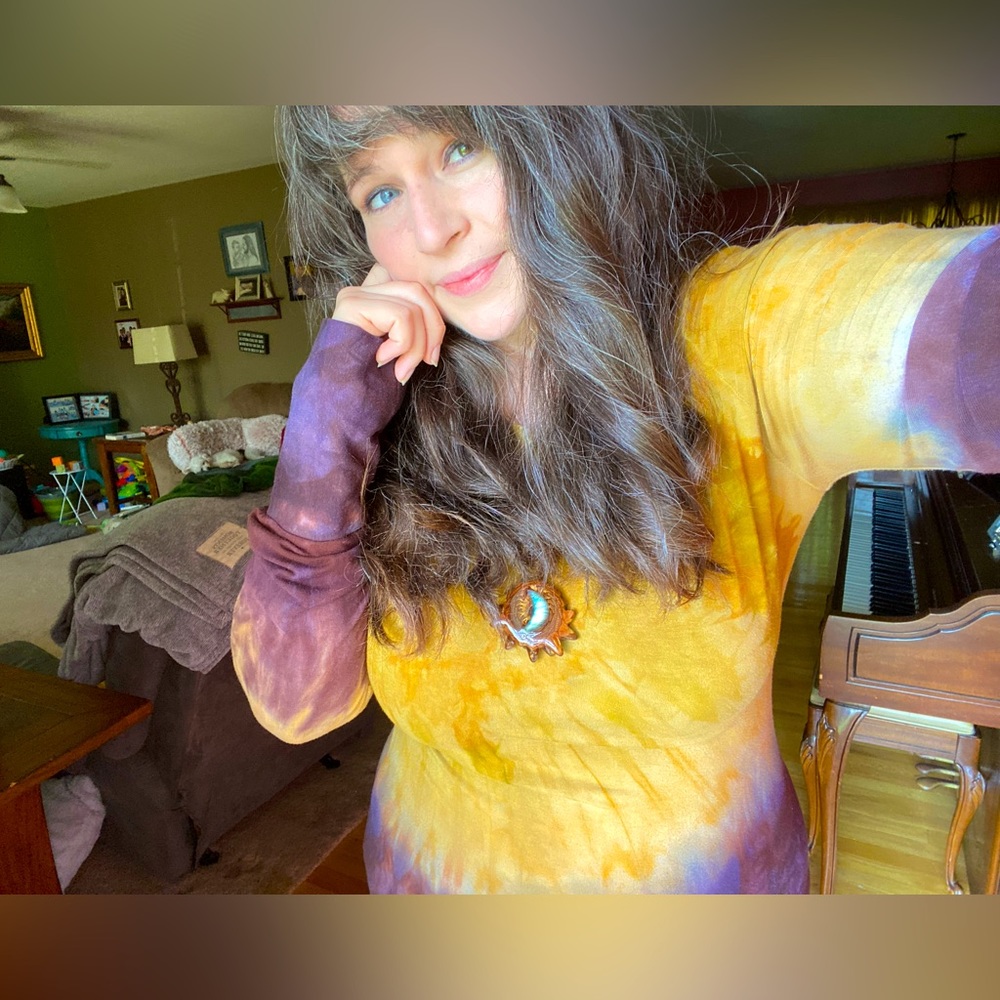 OOAK Organic Bamboo Blossoming Bumble Gold and Purple Tye Dye Dress